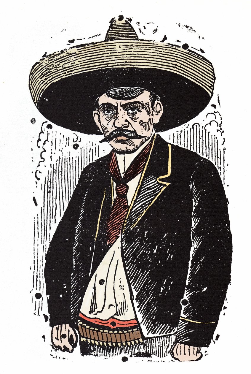 Emiliano Zapata (1880-1919), meksikolainen vallankumouksellinen. Ksylografia Jose Guadalupe Posada (1852-1913). tekijältä José Guadalupe Posada