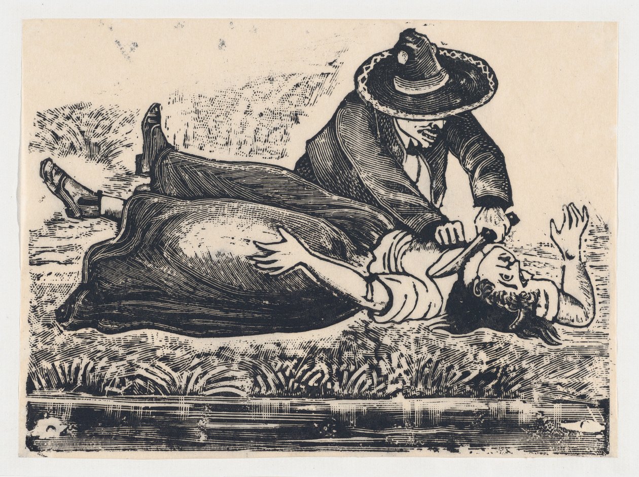 Francisco Guerrero, liivien valmistaja ja katkaisi kurkun, murhasi naisen, n. 19..., n. 1905-1910. tekijältä José Guadalupe Posada