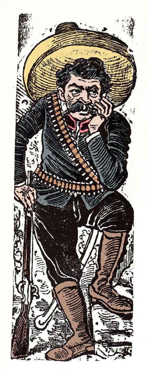 Meksikon vallankumous (1910-1920) - El General Genovevo de la O, Emiliano Zapatan vallankumouksellinen seuraaja - Jose Guadalupe Posada (1852-1913) ksylografia tekijältä José Guadalupe Posada