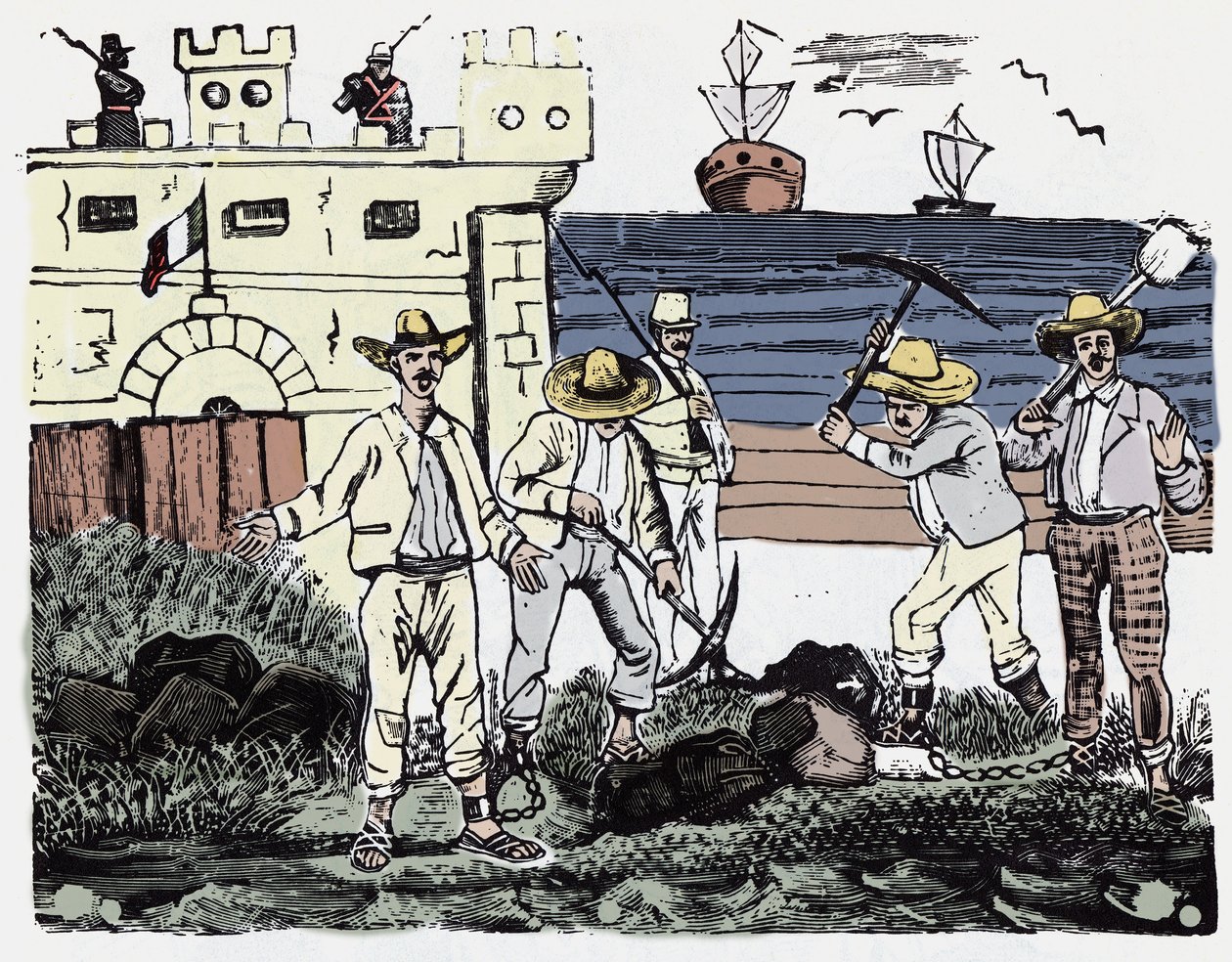 Meksikon vallankumous (1910-1920): Vankien ryhmät pakkotyössä - Jose Guadalupe Posada (1852-1913) ksylografia tekijältä José Guadalupe Posada