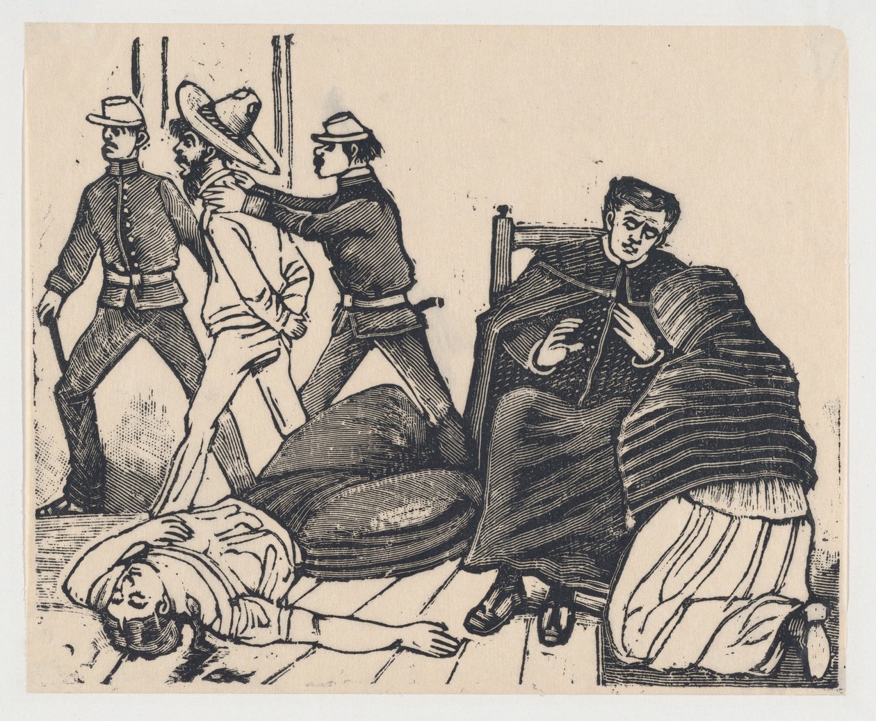 Kaksoismurha Puente de los Gallosissa, n. 1905-1910, n. 1905-1910. tekijältä José Guadalupe Posada