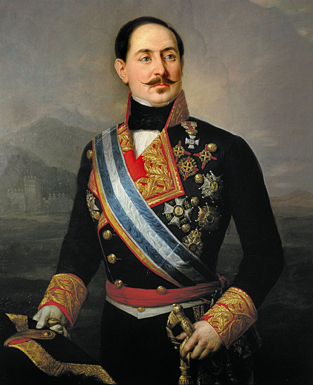 Muotokuva Francisco Serrano y Dominguezista (1810-1885), espanjalainen sotilas ja poliitikko, Liberaaliliiton johtaja, ensimmäisen tasavallan presidentti vuonna 1874 tekijältä José María Romero y López