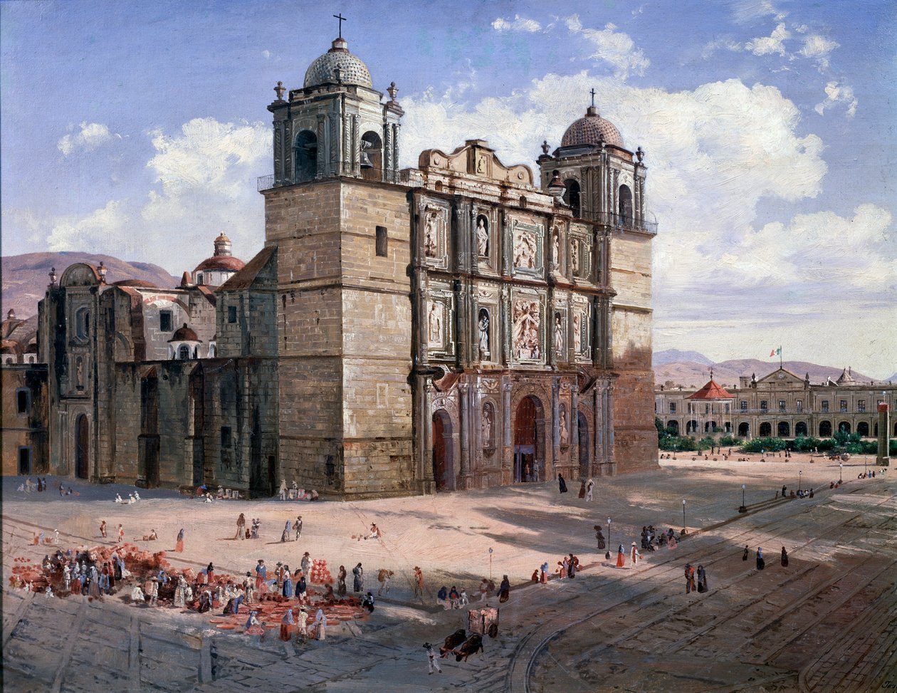 Näkymä Oaxacan katedraalista, Meksikosta (maalaus tekijältä José María Velasco