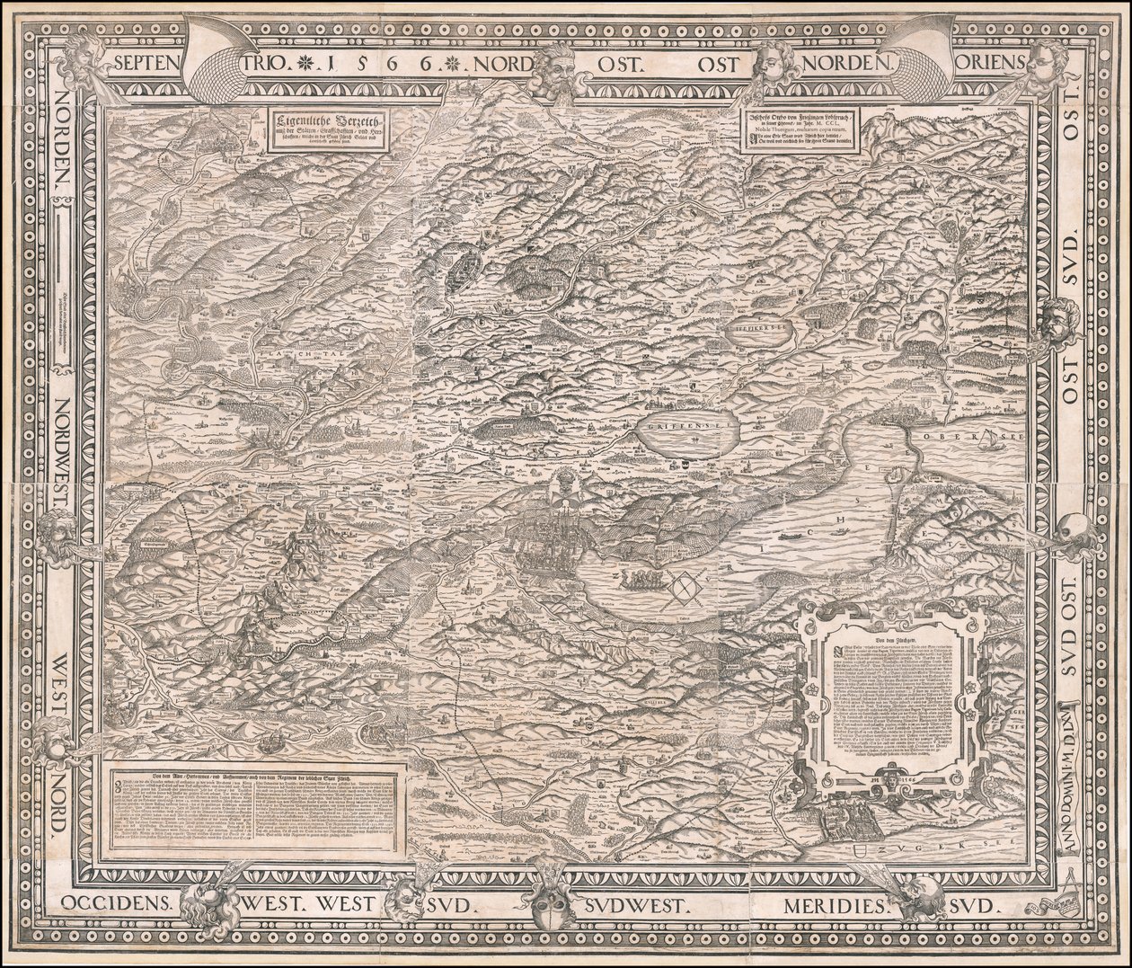 Jodocus Murerin vuonna 1566 laatima kartta Zürichistä ja sen ympäristöstä. tekijältä Jos Murer