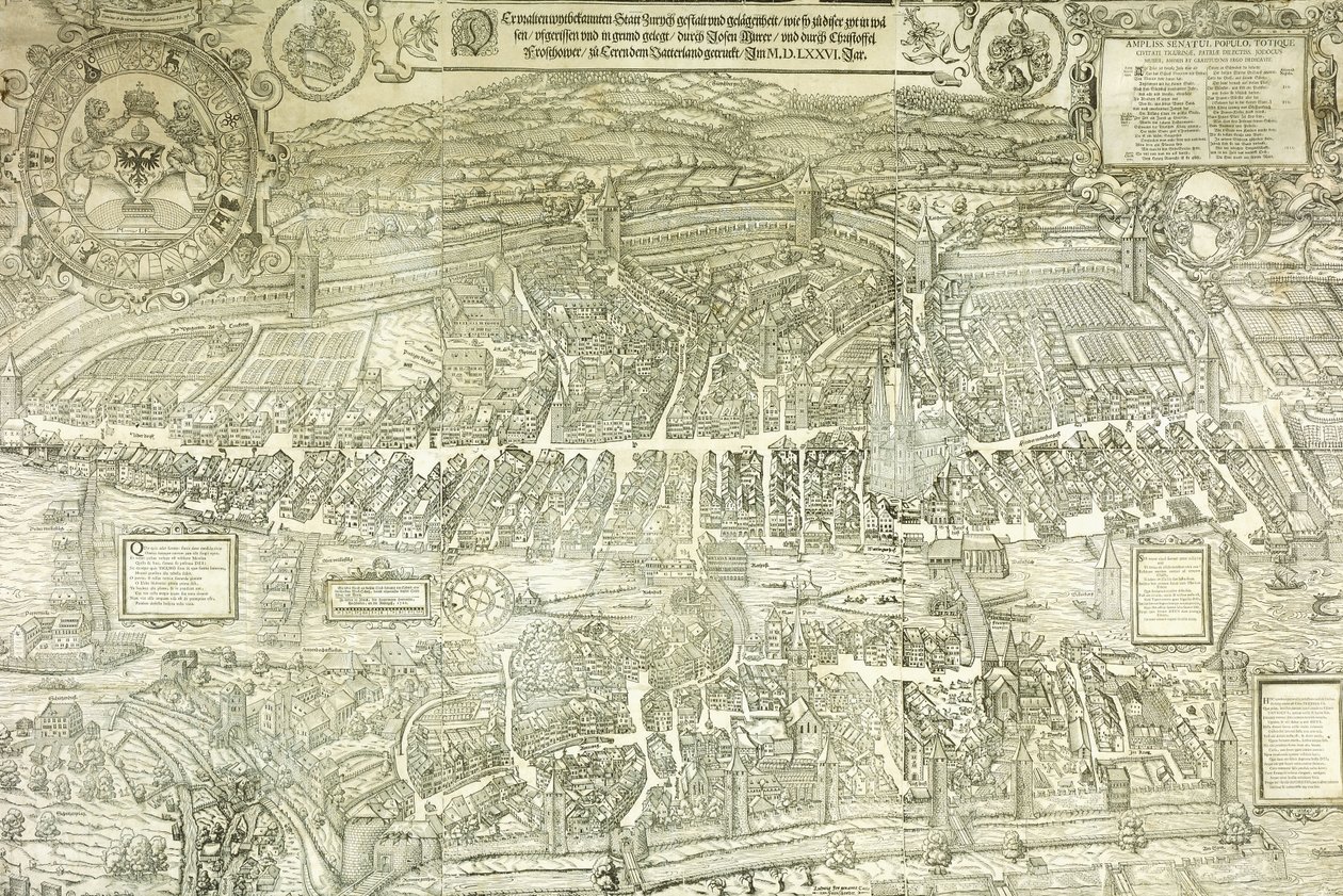 Näkymäsuunnitelma Zürichistä, 1576 tekijältä Jos Murer