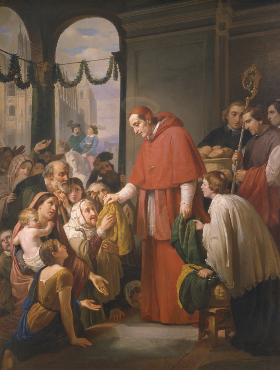Pyhä Kaarle Borromeo, Milanon arkkipiispa, jakamassa almuja köyhille, 1853. tekijältä José Salomé Pina