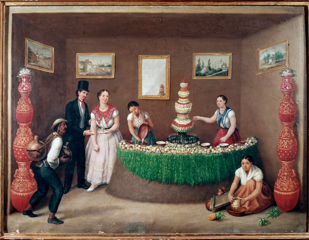 Chufa Horchata Sellers (Orxata de Xufa tai Orxata De Xufla) Augustin Arrieten maalaus (1800-luku) Mexico City, Historical National Museum, Chateau tekijältä Jose Agustin Arrieta
