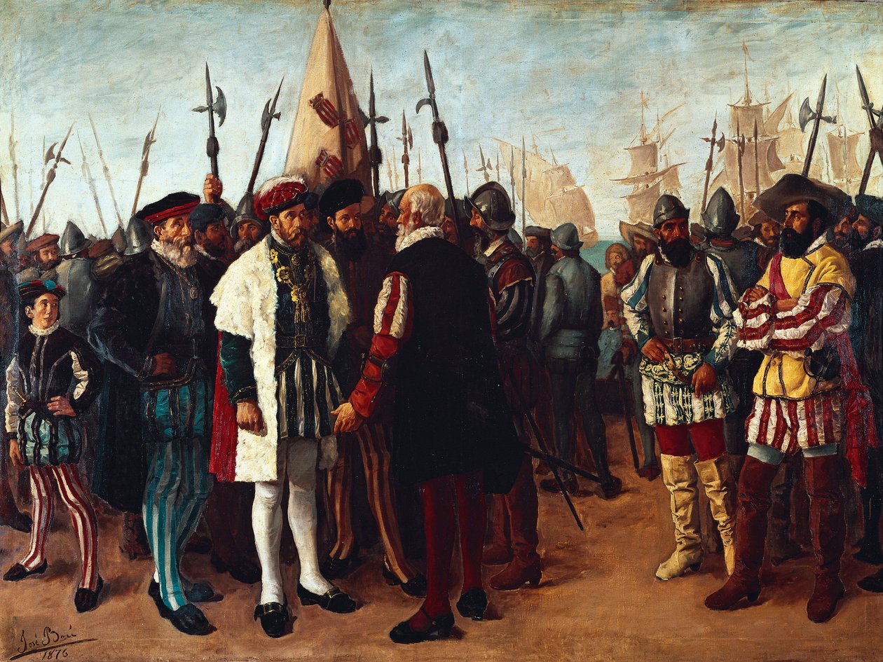 "Ranskan kuningas Francois I (1494-1547) Valencian satamassa" 1800-luku (maalaus) tekijältä Jose Bru Albinana