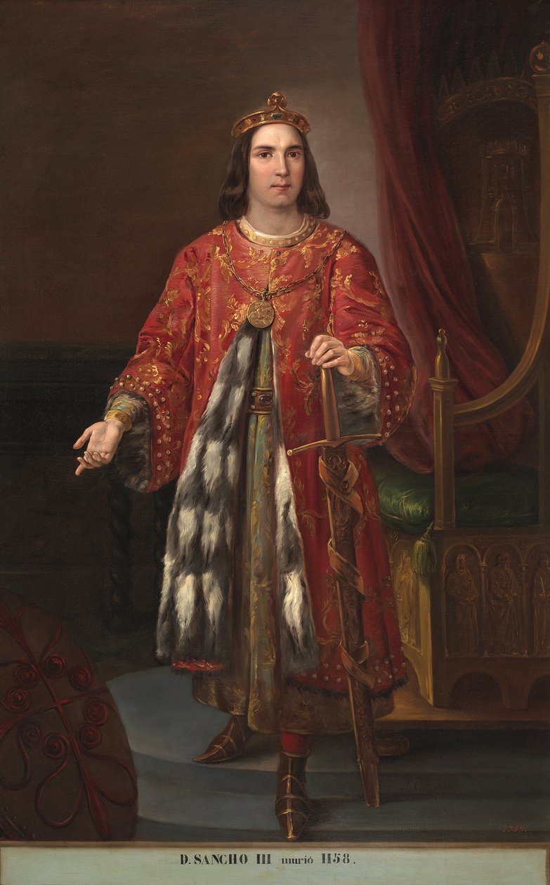 Portrait du roi Sanche III de Castille (1134-1158) (Kastilian kuninkaan Sancho III:n muotokuva) Jose Castelaro y Perean (1800-1873) maalaus 1850 Palais de las Cortes, Madrid tekijältä José Castelaro y Perea