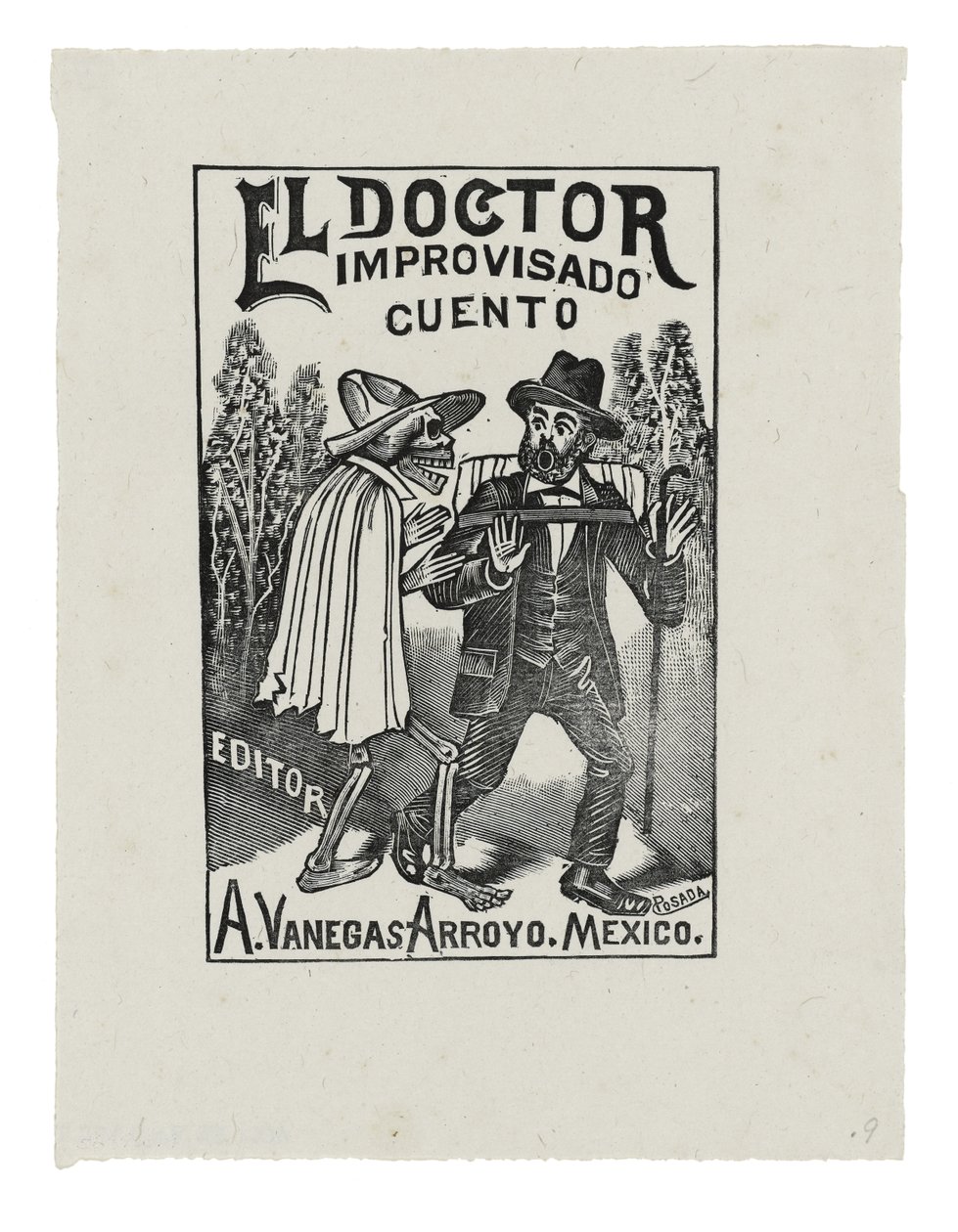 Impromptu Doctor Tale, n. 1888-1913, painettu 1942 (kaiverrus) tekijältä José Guadalupe Posada