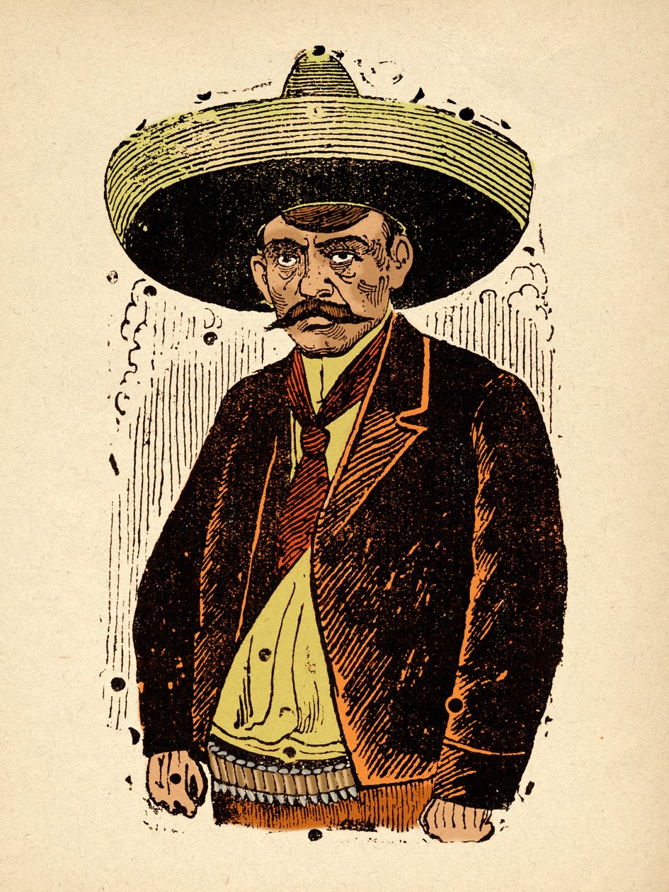 Meksikon vallankumous - Emiliano Zapata, n. 1910-1912 (ksylografia) tekijältä José Guadalupe Posada
