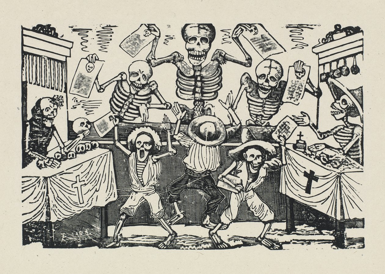 Paperipoikien kallojen sekamelska tekijältä José Guadalupe Posada