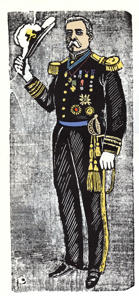 Meksikon vallankumous (1910-1920): Porfirio Diaz (1828-1915), Meksikon tasavallan presidentti. Jose Guadalupe Innin (1852-1913) ksylografia. tekijältä José Guadalupe Posada