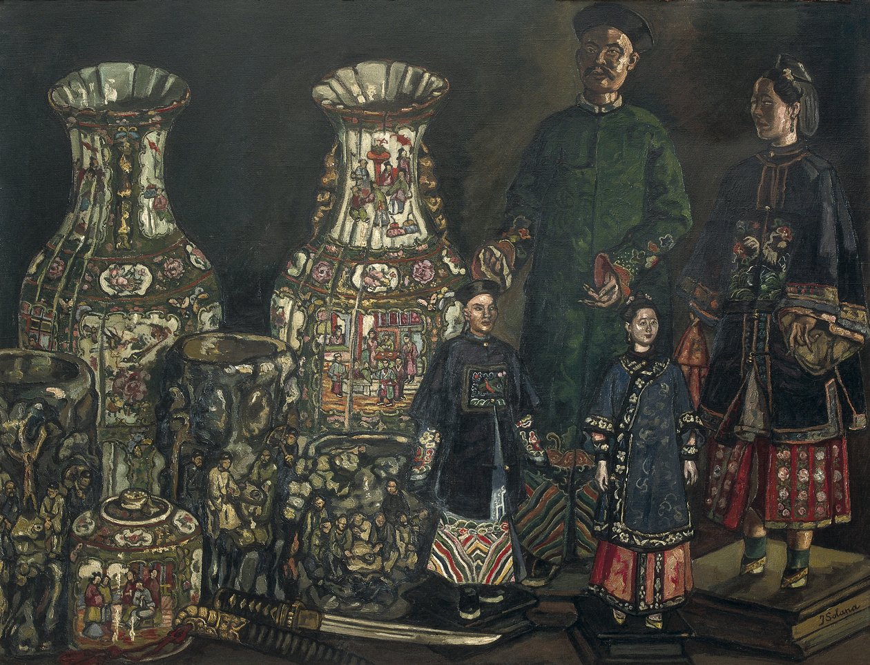 GUTIERREZ SOLANA, Jose (1886-1945). Kiinalaiset ja maljakot. 1927. Ekspressionismi. Öljy kankaalle. Yksityiskokoelma. tekijältä Jose Gutierrez Solana