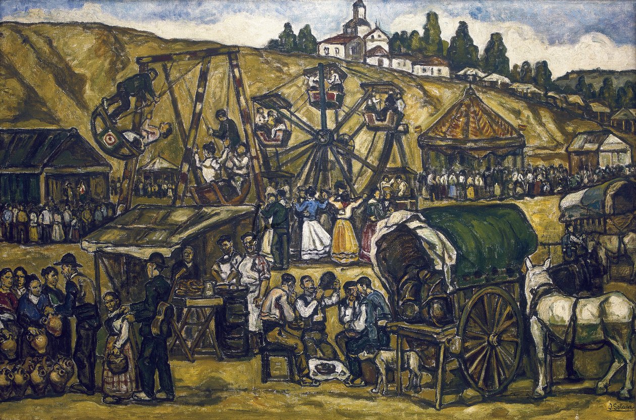 GUTIERREZ SOLANA, Jose (1886-1945). Festivaali San Isidron niityllä Madridissa (juhla San Isidoron niityllä Madridissa). 1933. Öljy kankaalle. Yksityiskokoelma. tekijältä Jose Gutierrez Solana