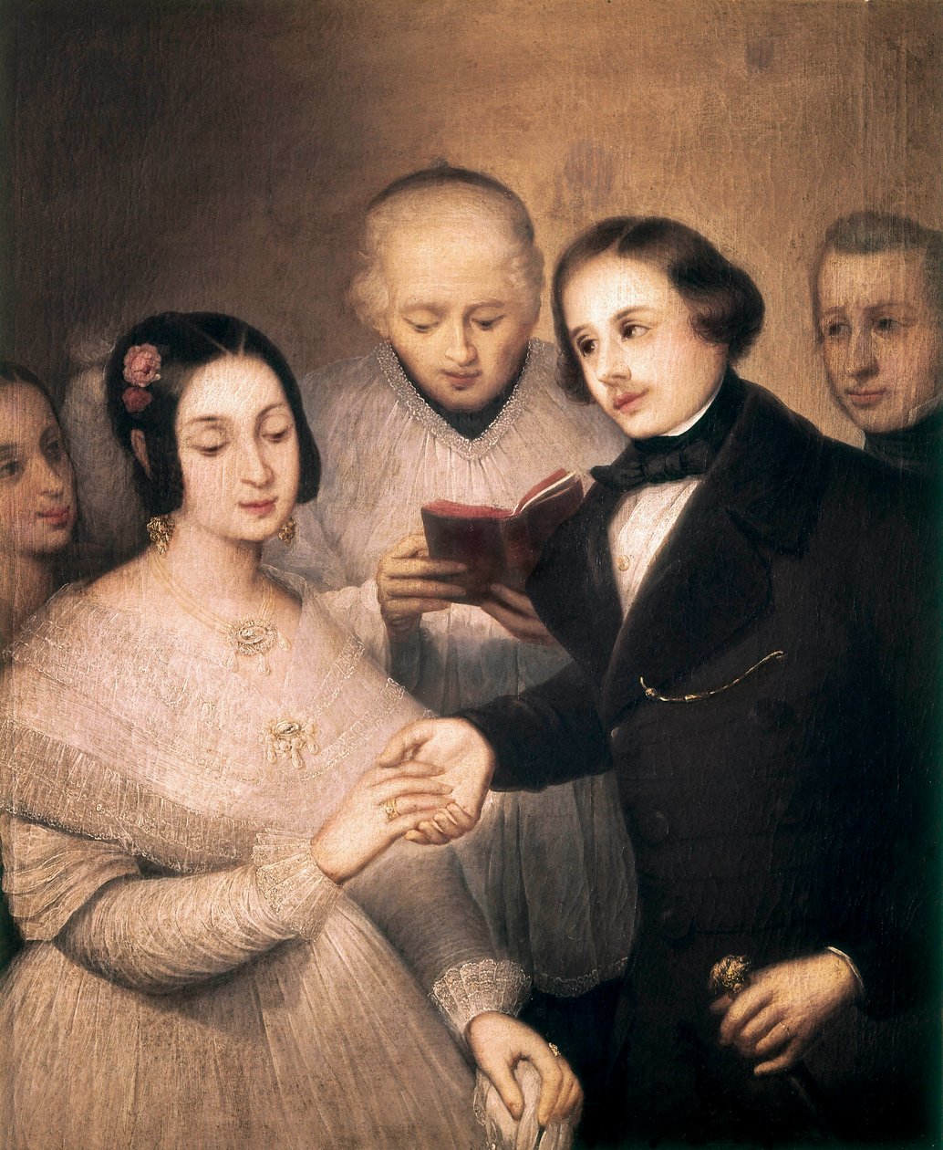 Romanttiset häät. Jose Gutierrez De La Vegan (1791-1865) maalaus. Madrid. Romanttinen museo. tekijältä José Gutiérrez de la Vega
