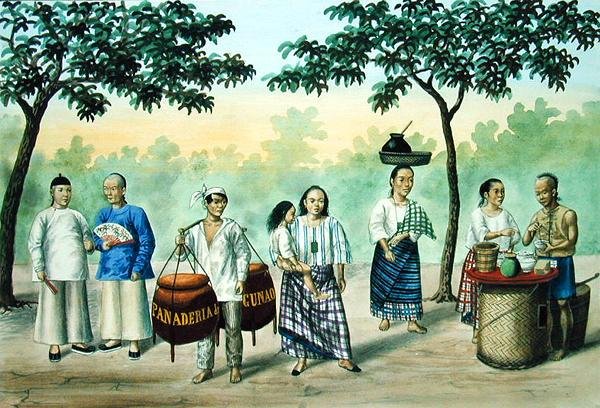 Kohtaus kaupungissa, "The Flebus Album of Views In and Around Manila", n. 1845 (akvarelli paperille) tekijältä Jose Honorato Lozano