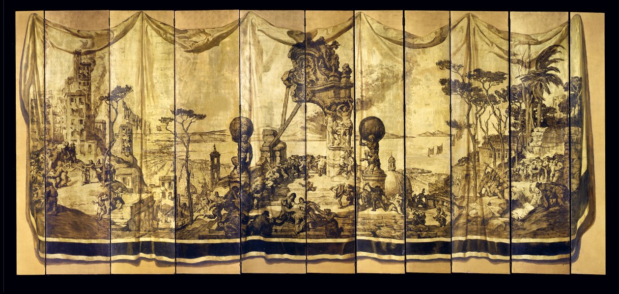 Vision Mediterranea, yksitoistalehtinen näyttö, n. 1925 (öljy kullattu puulevy) tekijältä Jose Maria Sert y Badia