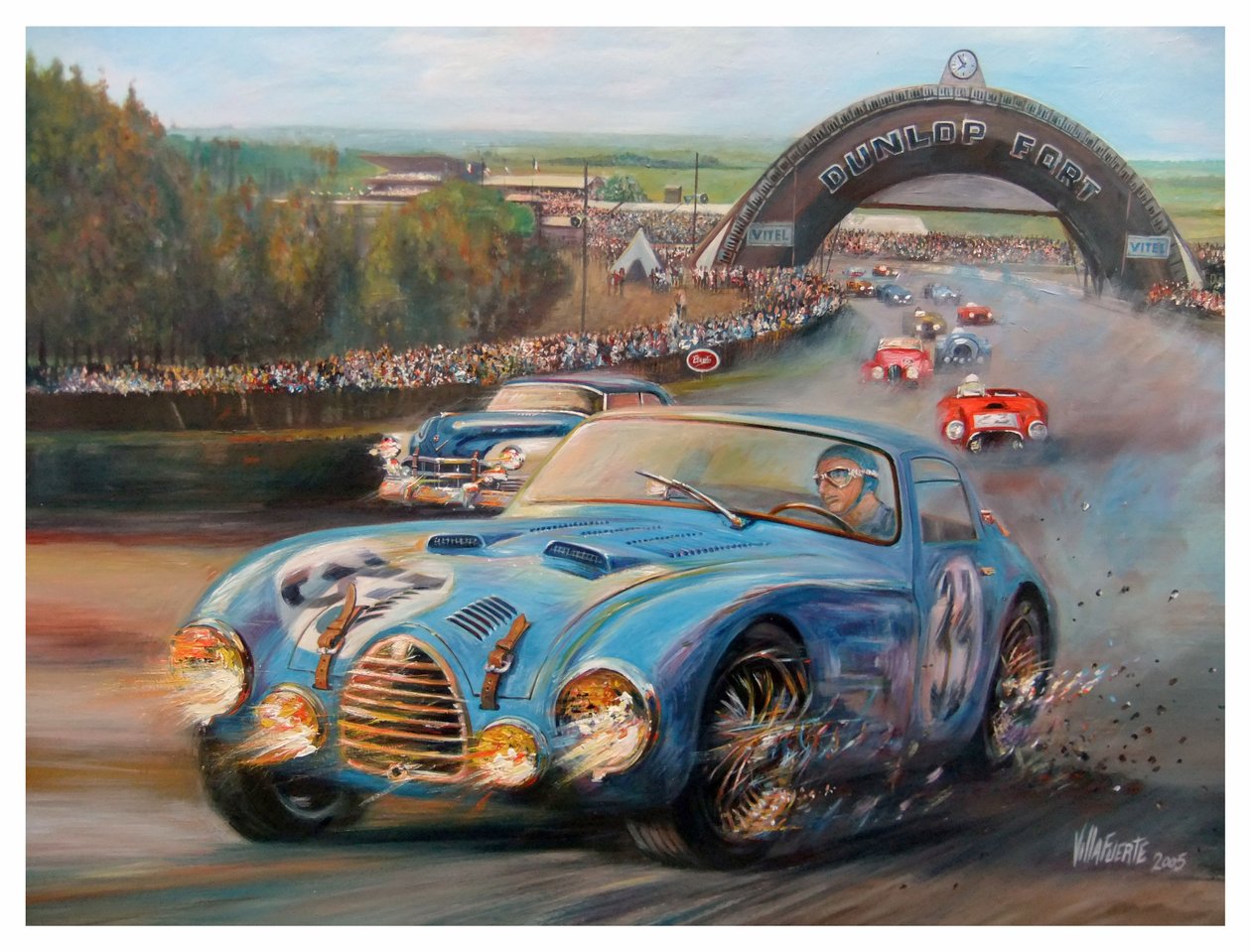 John Manuel Fangio Le Mansissa 1950 Gordini Typr 18S (akryyli kankaalle) tekijältä Jose Maria Villafuerte