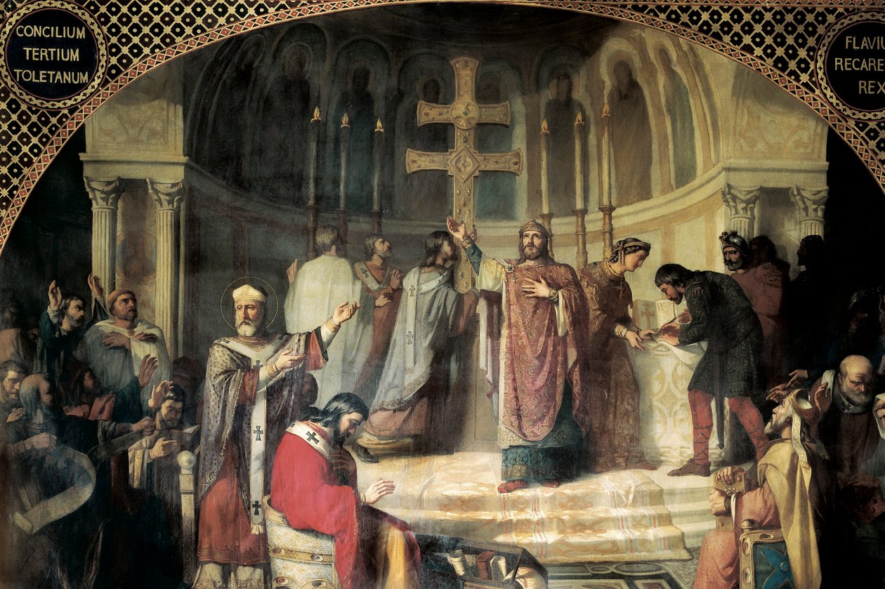 Toledon kolmas kirkolliskokous vuonna 589, jota johti Isidore Sevillalainen (maalaus) tekijältä Jose Marti y Monso