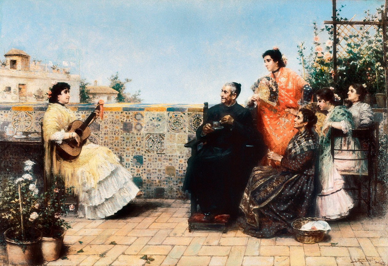 Hoitovierailu (maalaus, 1900-luvun alku) tekijältä Jose Rico y Cejudo