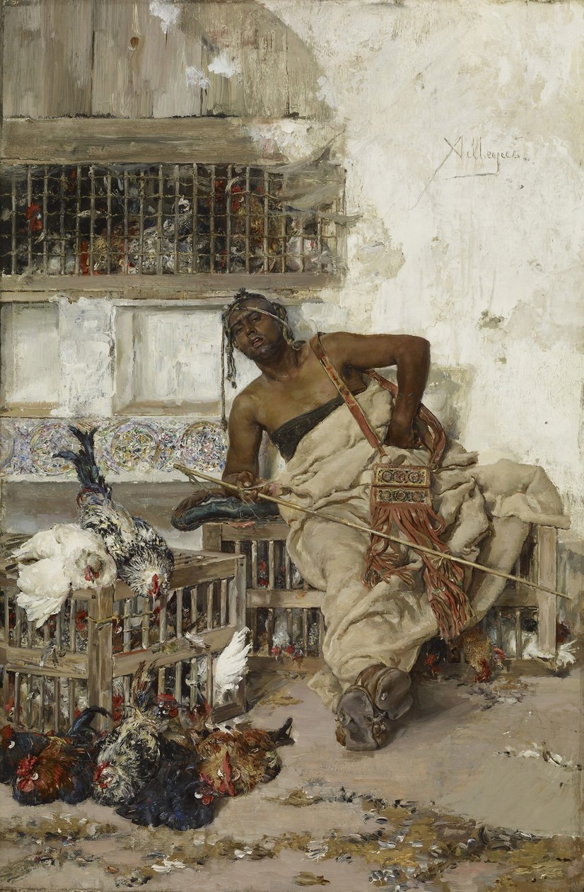 Siipikarjatori, Tanger, n. 1881 (öljy puulle) tekijältä Jose Villegas Cordero