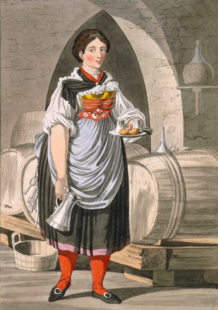 Palveleva tyttö Innsbruckin lähellä sijaitsevassa majatalossa, noin 1800 tekijältä Josef Anton Kapeller