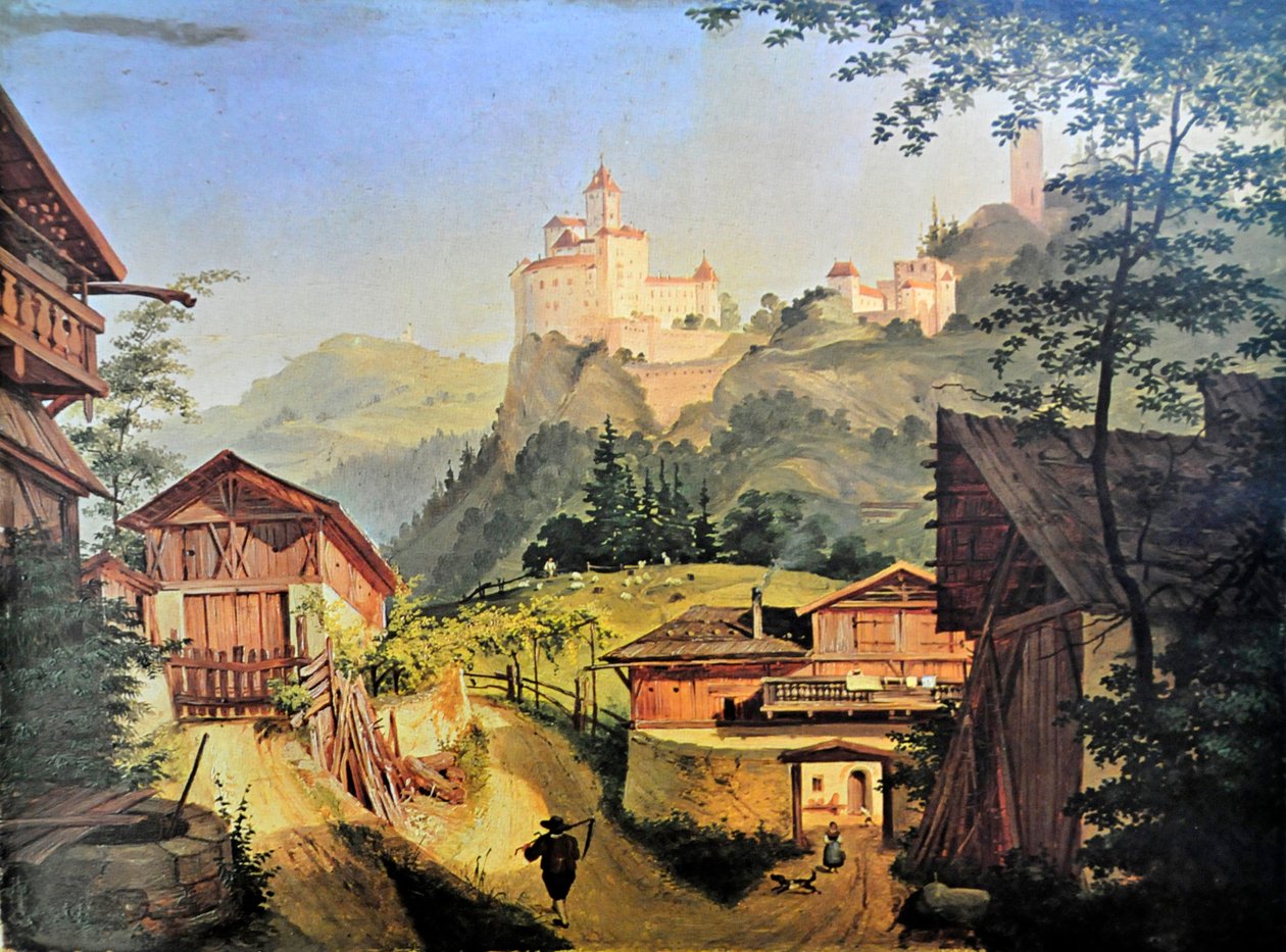 Waidbruck mit Trostburg im Hintergrund tekijältä Josef Arnold derJüngere