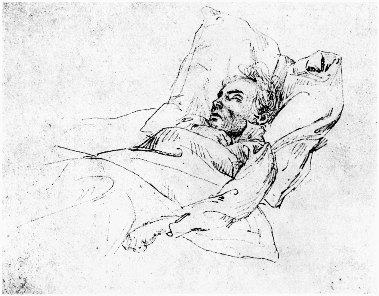 Ludwig van Beethoven (1770-1827) kuolinvuoteellaan, 28. maaliskuuta 1827 (bw kuva) tekijältä Josef Eduard Teltscher