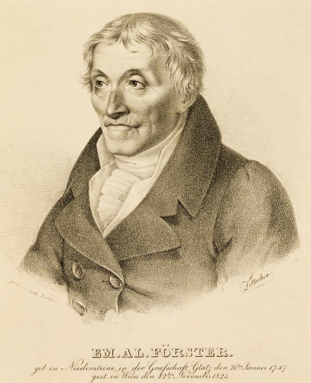 Muotokuva Emanuel-Aloys Forsterista (1748-1823), säveltäjästä ja kontrapointin opettajasta (litografia) tekijältä Josef Eduard Teltscher