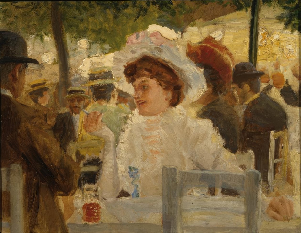 Praterszene Wienistä (nainen hatussa) tekijältä Josef Engelhart