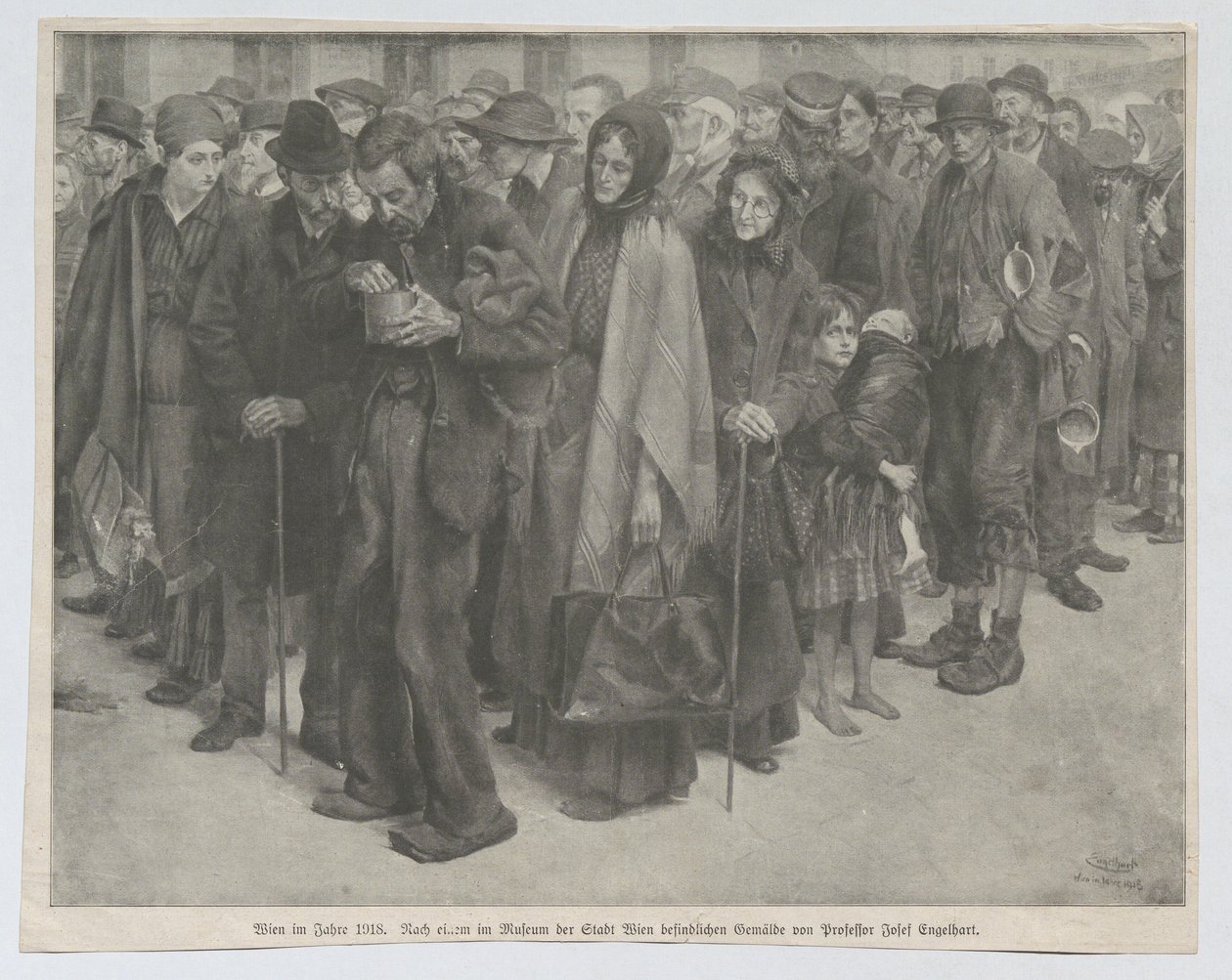 Sanomalehtileike (luultavasti "Leipziger Illustrirte Zeitung" -lehdestä): "Wien vuonna 1918" tekijältä Josef Engelhart
