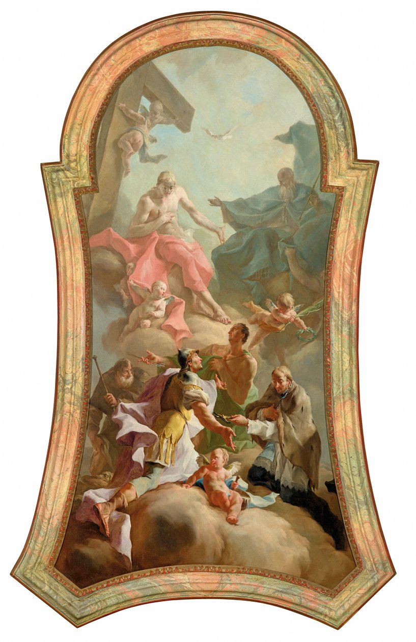 La Santíssima Trinitat amb els sants Roc, Florian, Sebastià i Joan de Nepomukfinnish tekijältä Josef Ignaz Mildorfer
