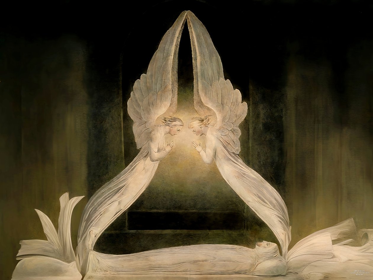 JJM-recreate_Blake-W_Christ in the tomb guarded by angels (JJM-luo_Blake-W_Christ haudassa, jota enkelit vartioivat) tekijältä Josef Johann Michel