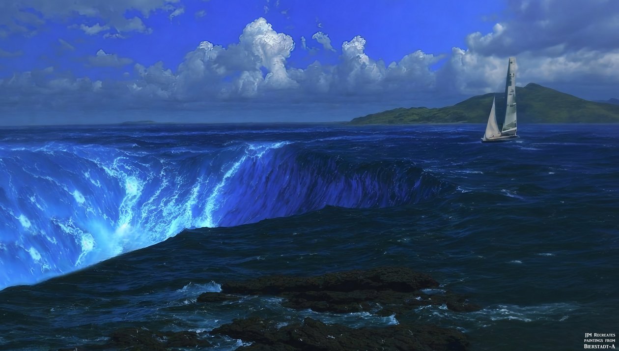 JJM luo uudelleen Bierstadt-A: Niagara Fallsin (purjelaivan kanssa) tekijältä Josef Johann Michel