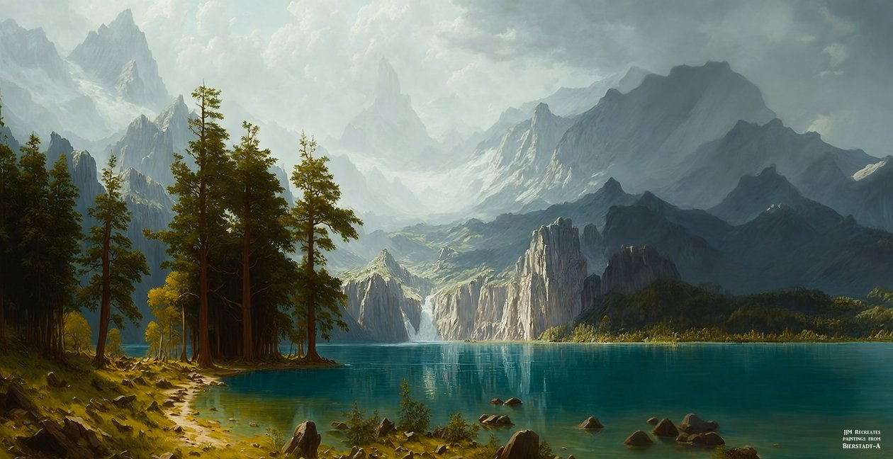 JJM luo uudelleen Bierstadt-A: Sierra Nevadan (Panorama) tekijältä Josef Johann Michel