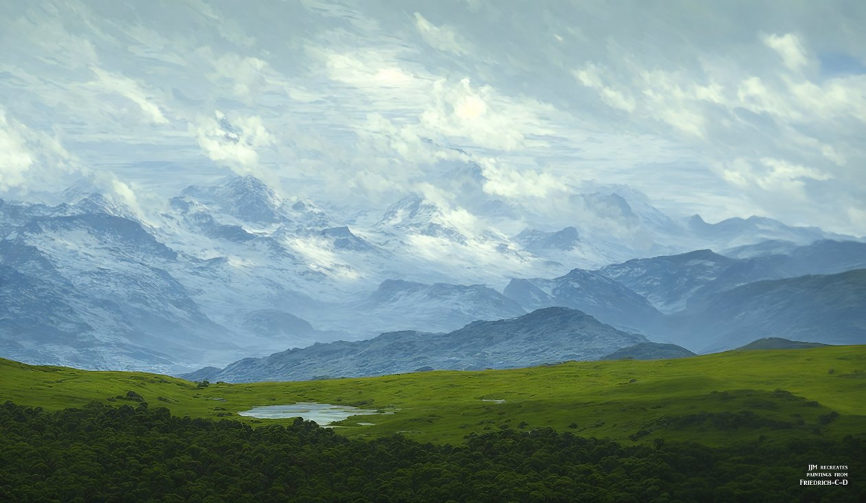 JJM luo uudelleen Friedrich-C-D: Driving Clouds (Alpine Panorama) tekijältä Josef Johann Michel