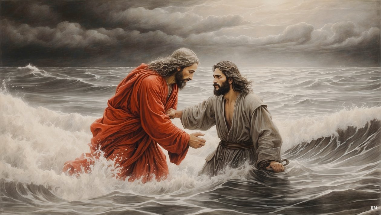 Jeesus_Natsaretilainen_pelastaa_Simon_Pietarin_hukkumiselta_02 tekijältä Josef Johann Michel