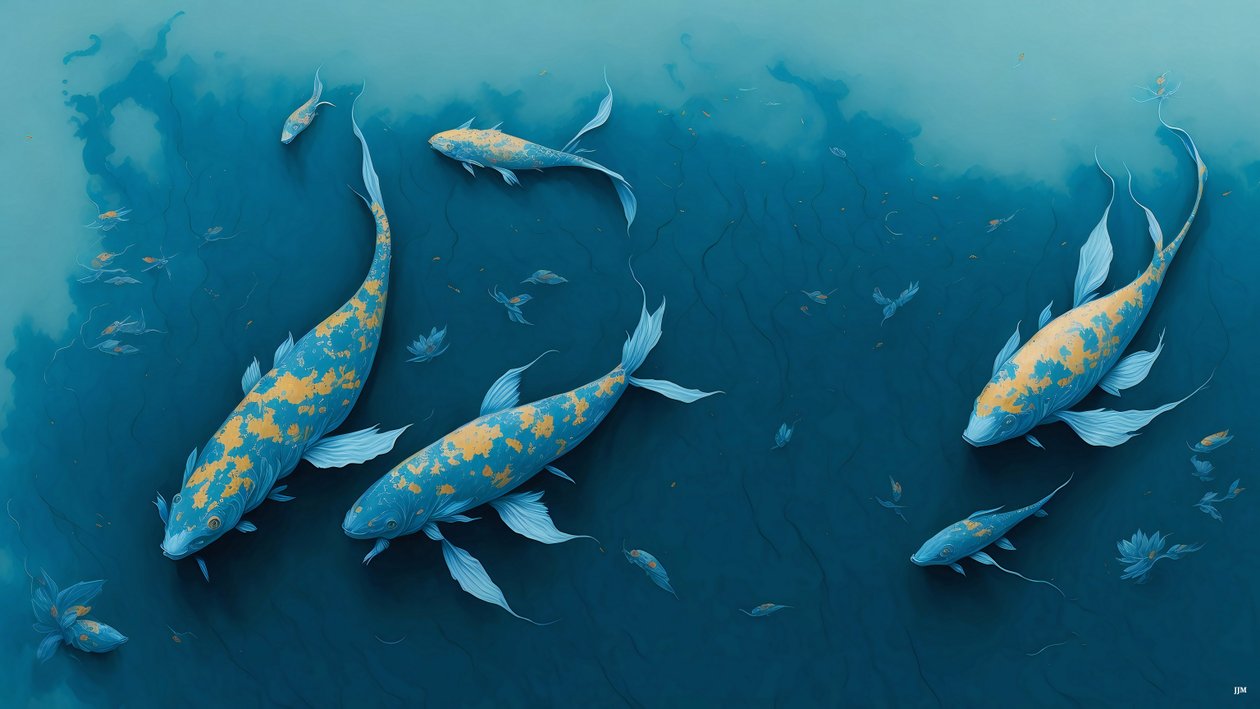 mustemaalaus: Koi-Karpfish_blue_01 tekijältä Josef Johann Michel