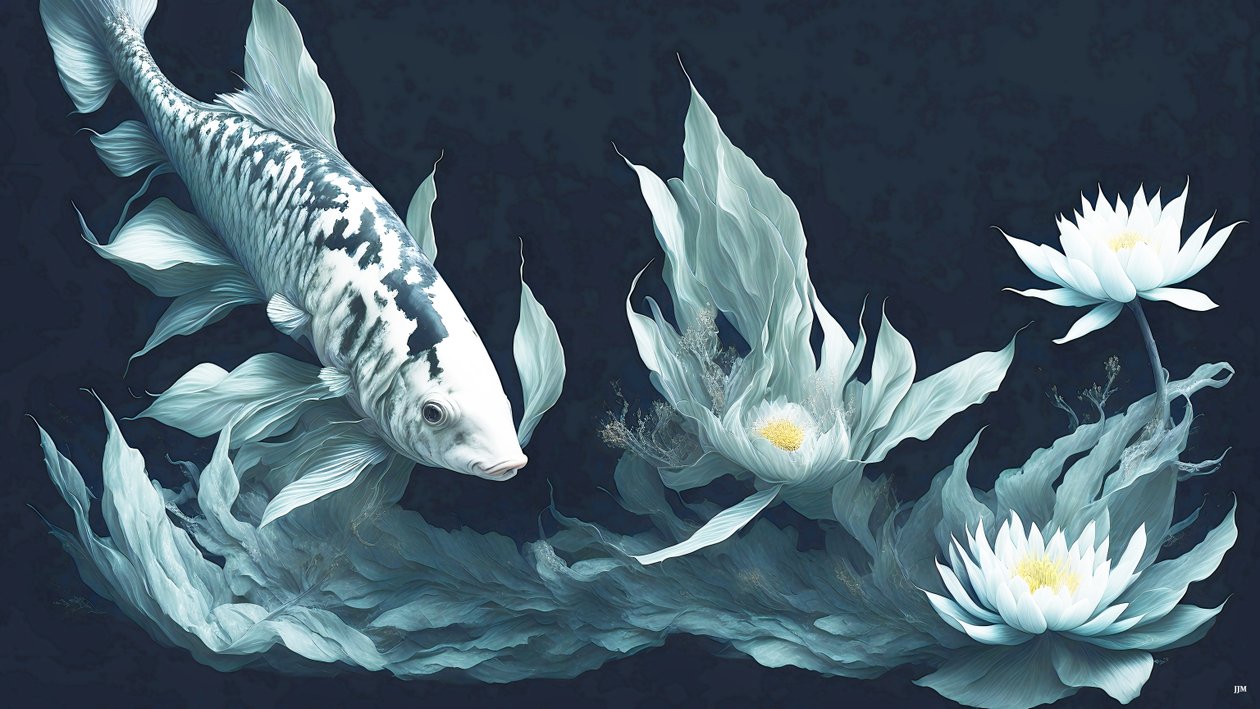 mustemaalaus: Koi-Karpfish_white marble_03 tekijältä Josef Johann Michel
