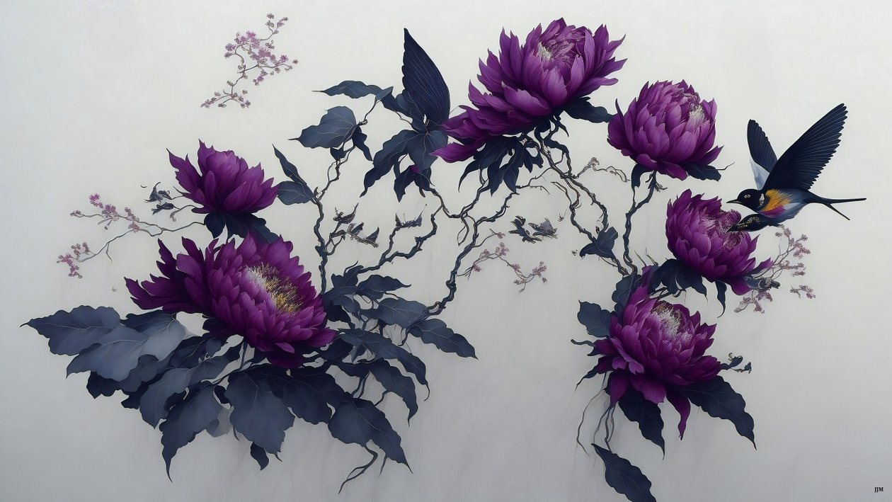 mustemaalaus: PIONI syvä violetti_02 tekijältä Josef Johann Michel