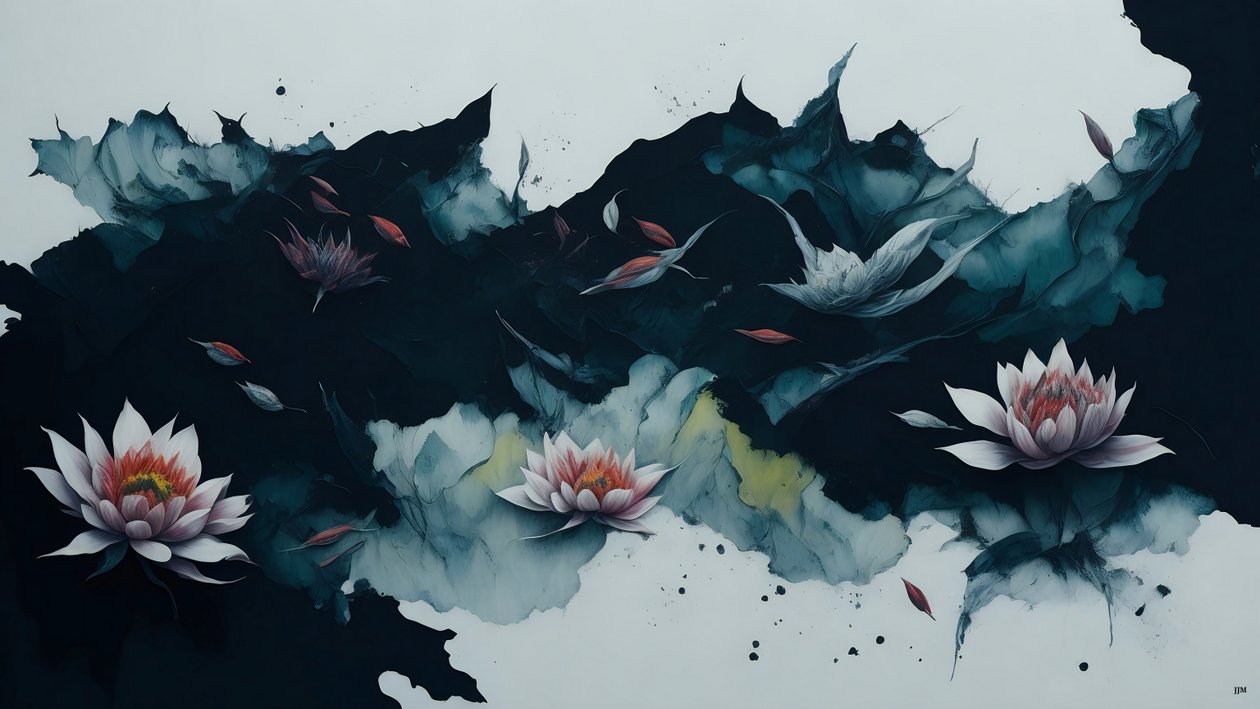 mustemaalaus: waterlili-black_01 tekijältä Josef Johann Michel