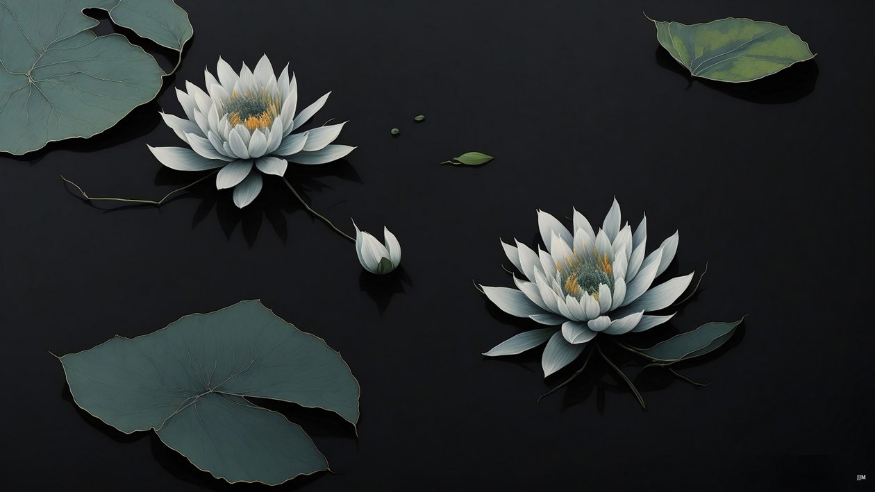 mustemaalaus: waterlili-black_03 tekijältä Josef Johann Michel