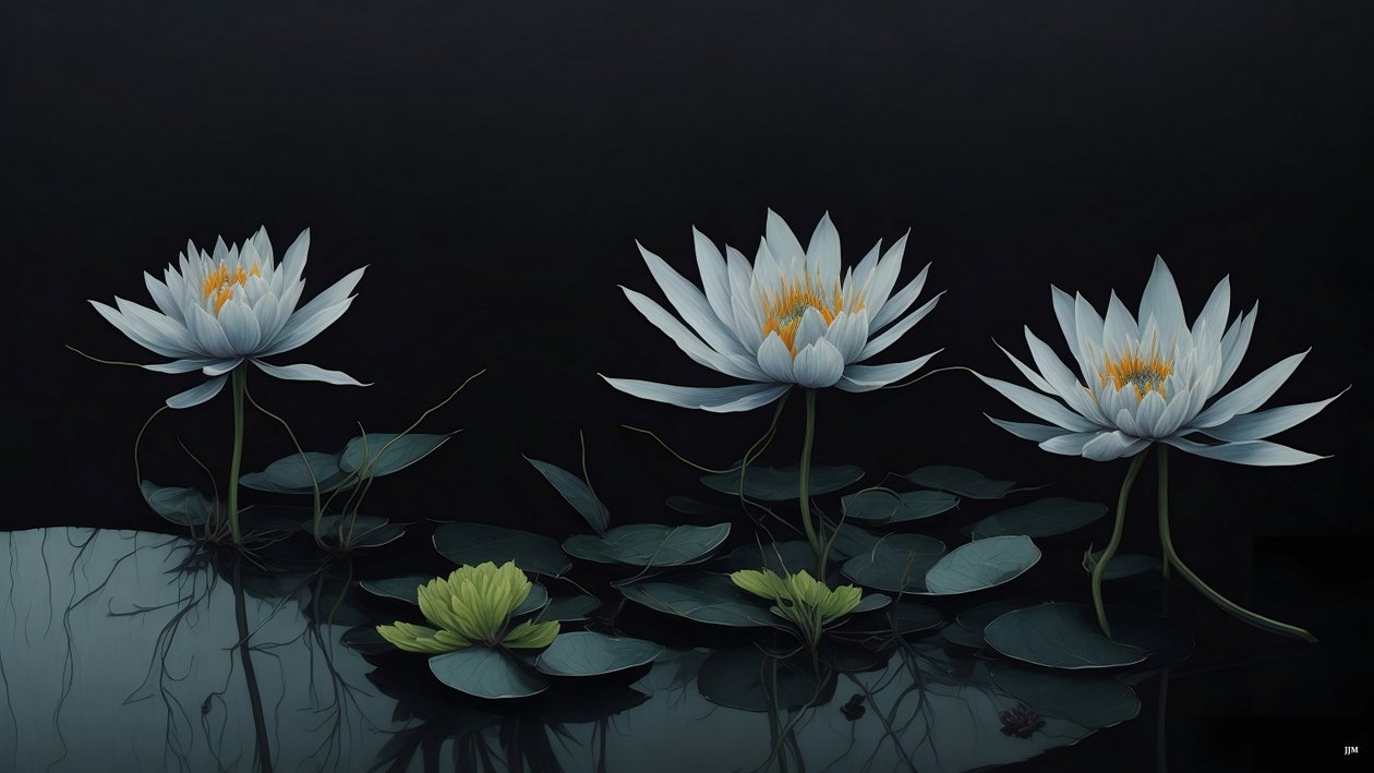mustemaalaus: waterlili-black_04 tekijältä Josef Johann Michel