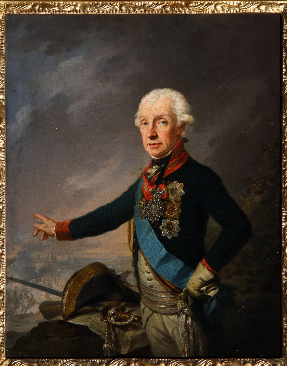 Marsalkka Generalissimo Prinssi Aleksandr Suvorovin (1729-1800) muotokuva. (Fieldmarsalkka Generalissimo Prince A. Suvorovin muotokuva). Josef Kreuzingerin (1757-1829) maalaus öljy kankaalle tekijältä Josef Kreuzinger
