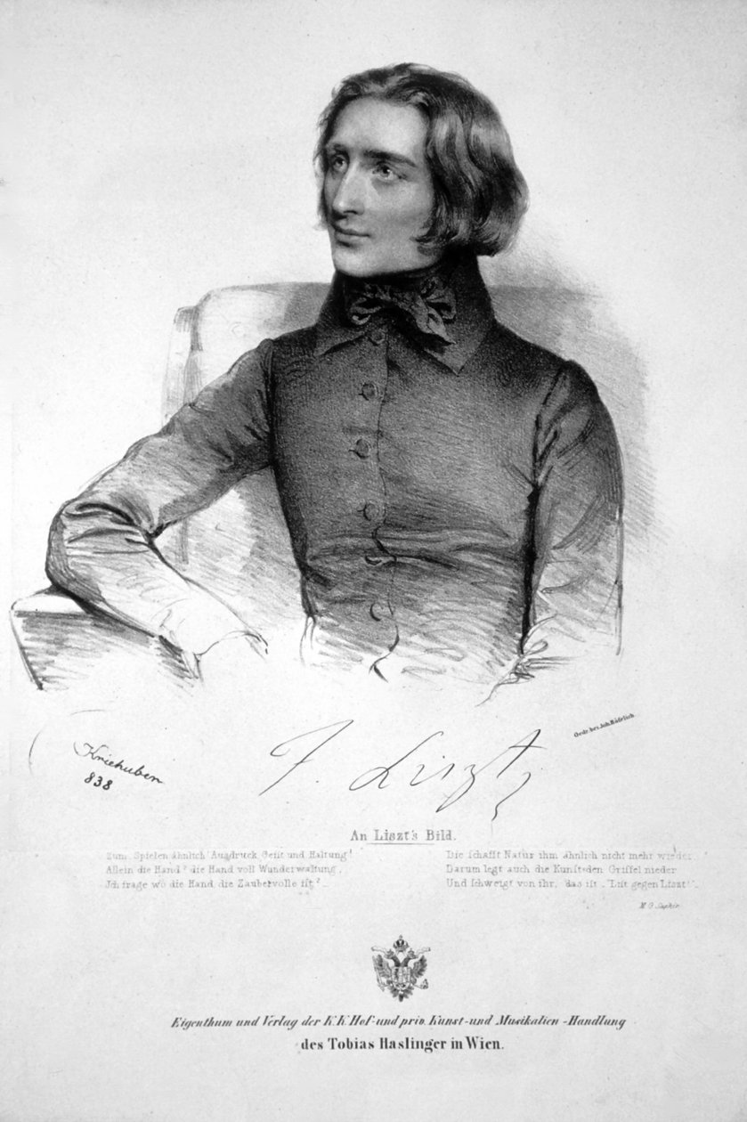 Franz Liszt Litho 1838 tekijältä Josef Kriehuber