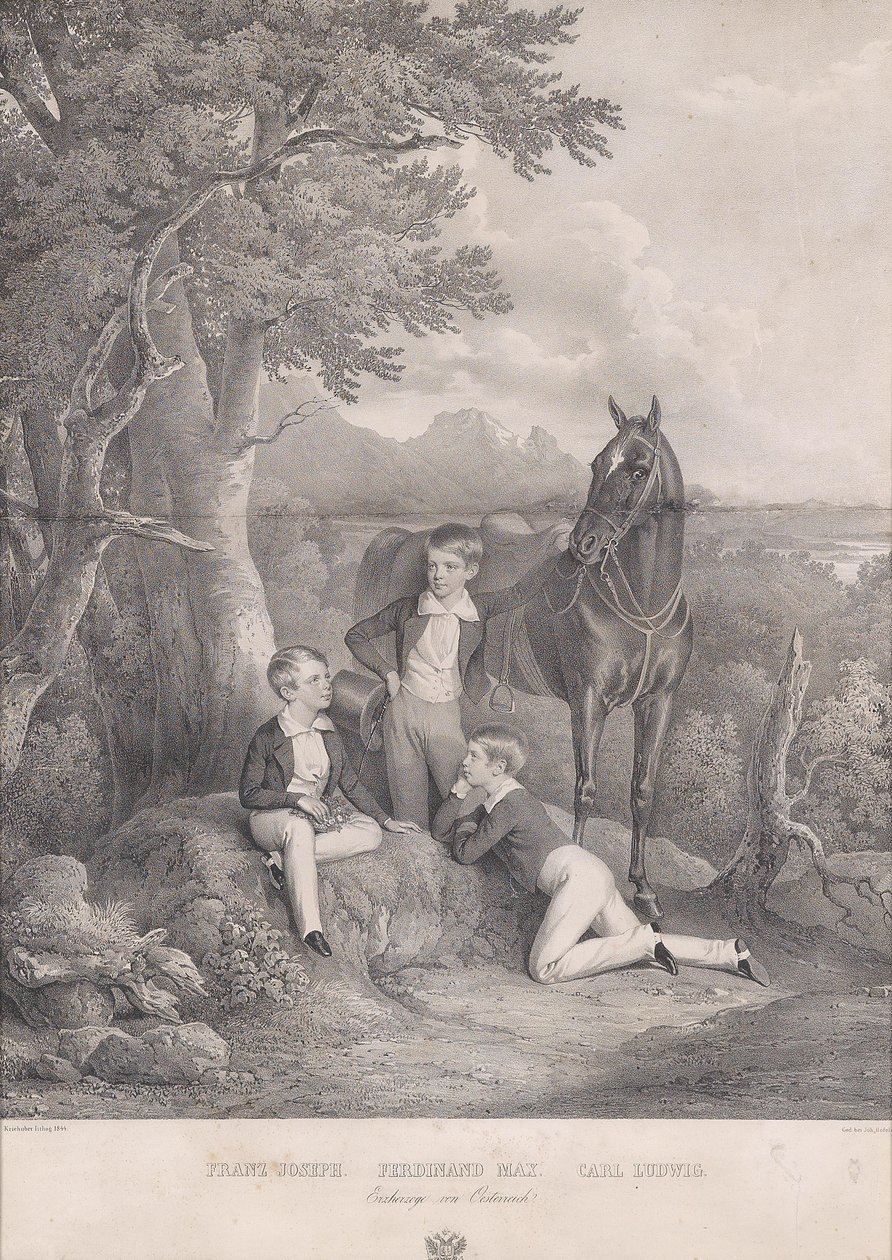 Josef Kriehuber Arkkiherttua Franz Joseph - Ferdinand Max - Carl Ludwig 1844 tekijältä Josef Kriehuber