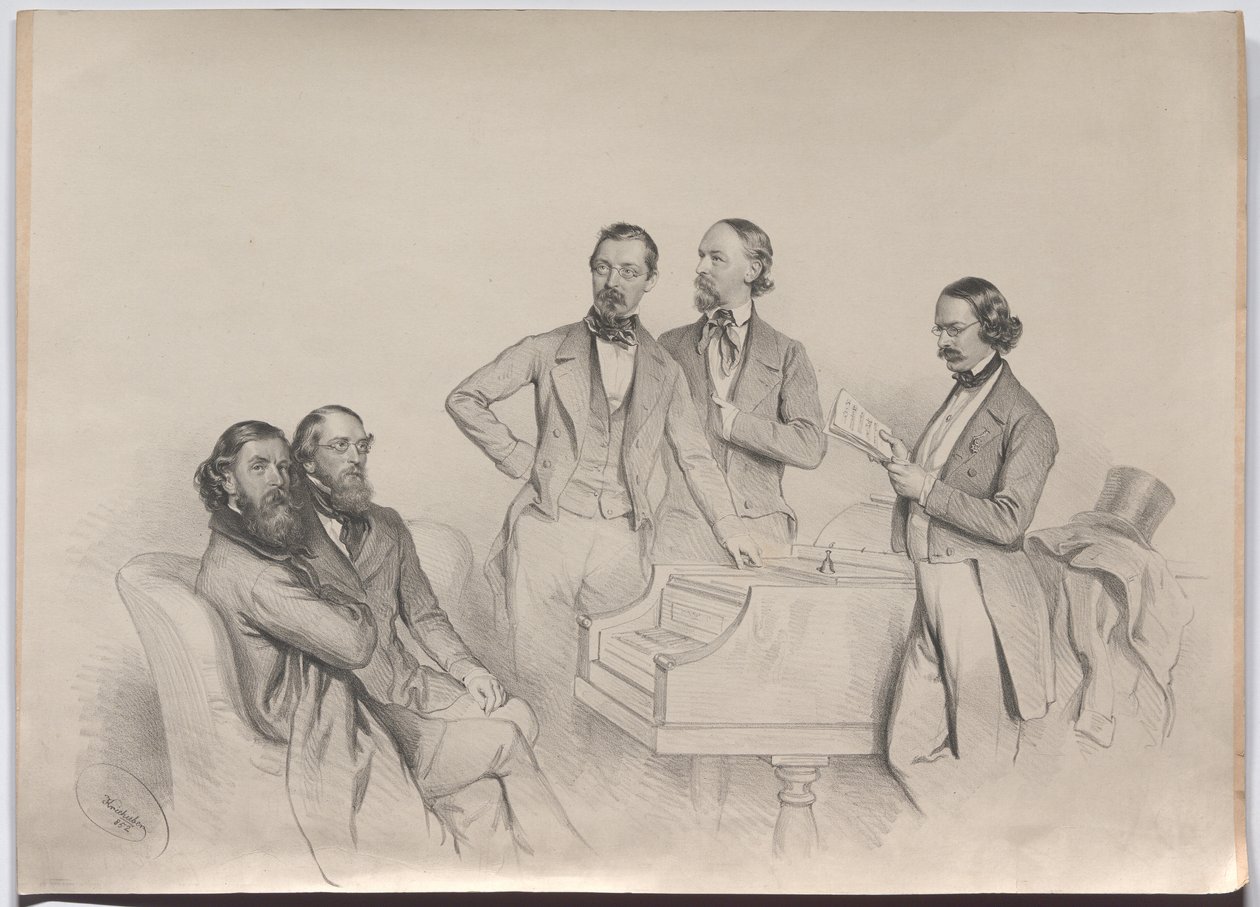 Itävaltalaiset säveltäjät; Heinrich Proch, Franz von Suppé, Karl Binder, Anton Emil Titl, Anton Maria Storch tekijältä Josef Kriehuber