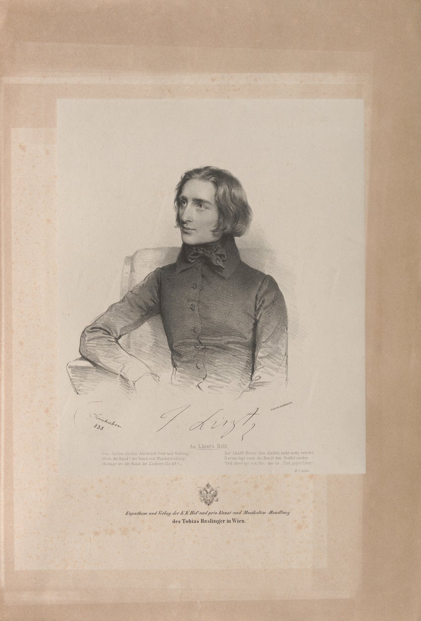 Franz Lisztin muotokuva 1811-1886, 1838. tekijältä Josef Kriehuber
