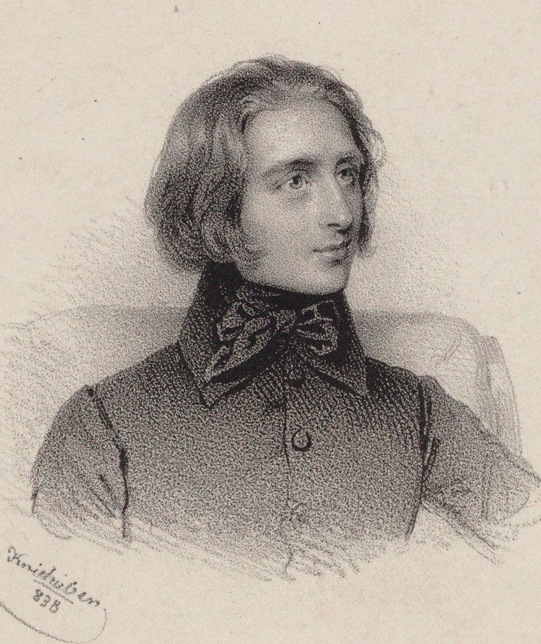 Säveltäjä Franz Lisztin muotokuva 1811-1886, 1838. tekijältä Josef Kriehuber